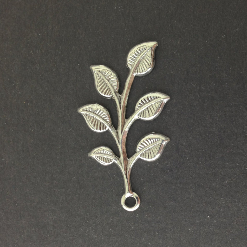 1 Hole Sterling Silver Plated Leafy Branch Charm Drop Pendant (4)