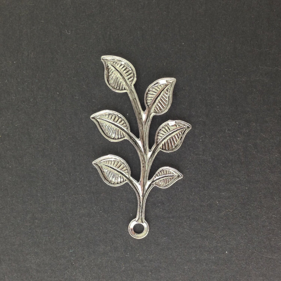 1 Hole Sterling Silver Plated Leafy Branch Charm Drop Pendant (4)