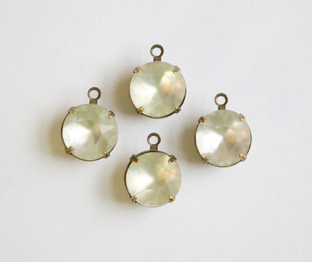 Vintage Faceted Matte Crystal Glass Stones 1 Loop Brass Ox Settings 11mm rnd014E