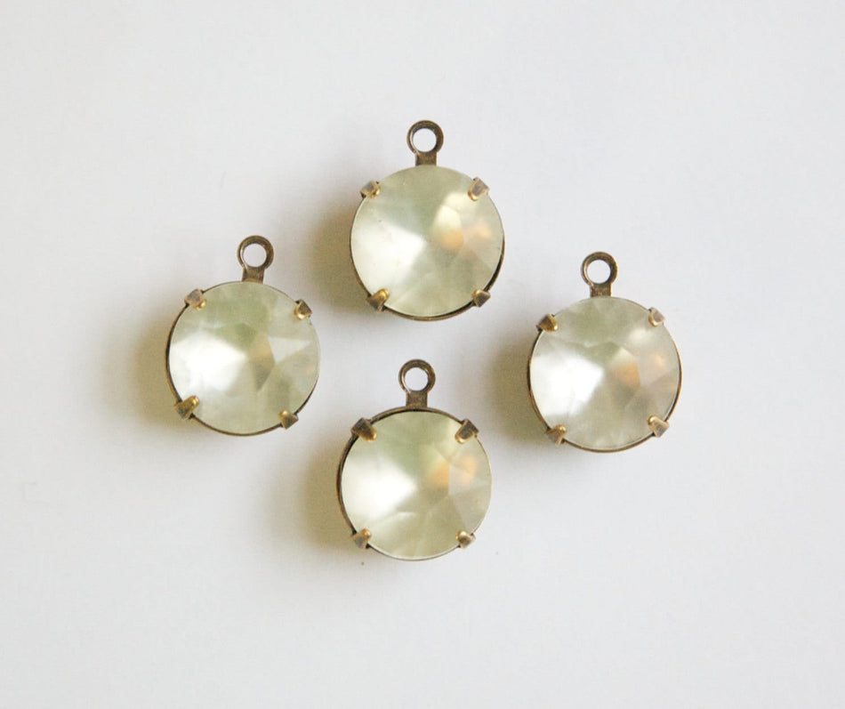 Vintage Faceted Matte Crystal Glass Stones 1 Loop Brass Ox Settings 11mm rnd014E