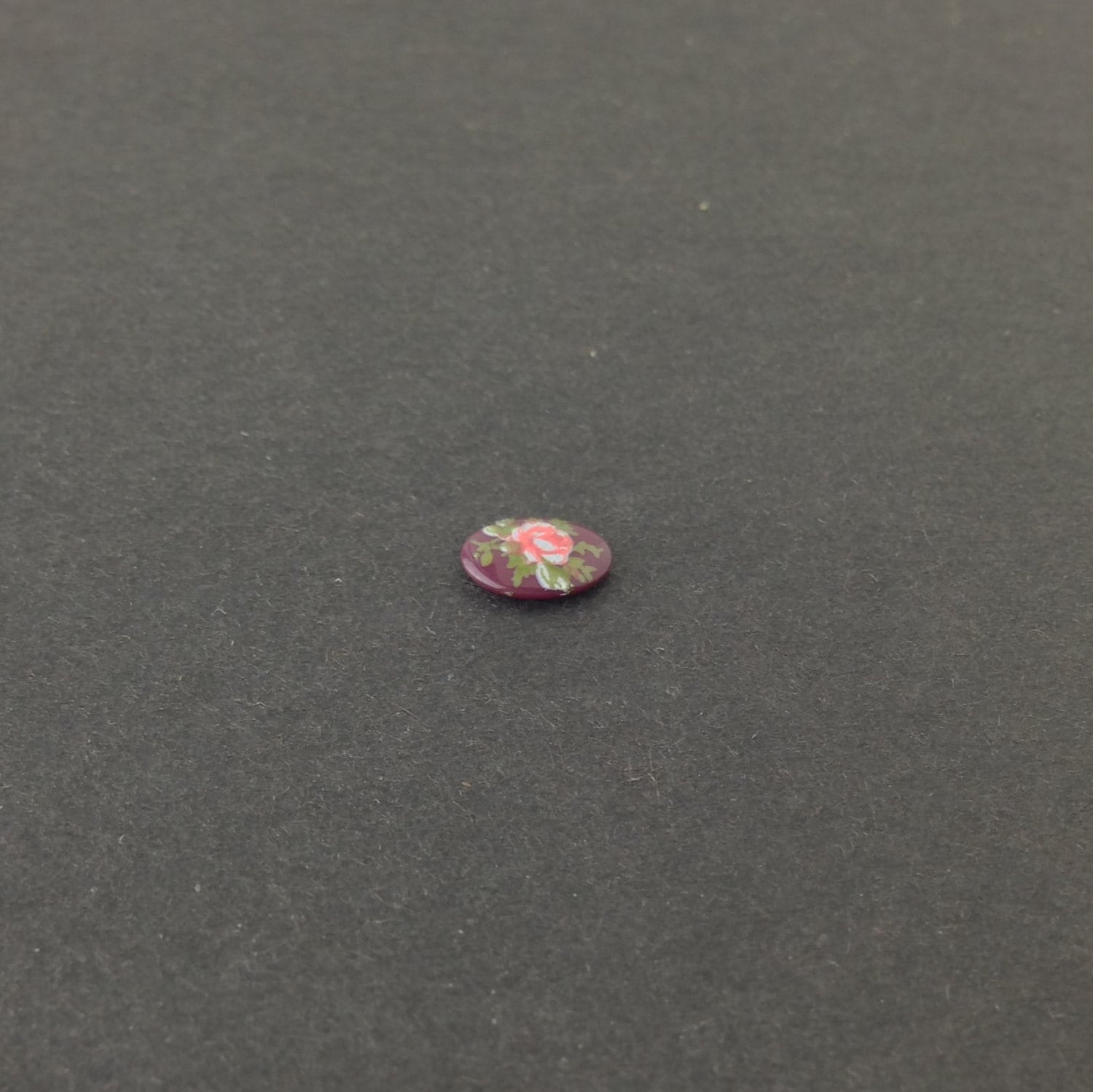 Vintage Pink Rose on Burgundy Glass Flower Cabochons Japan 8x6mm (6) cab423G