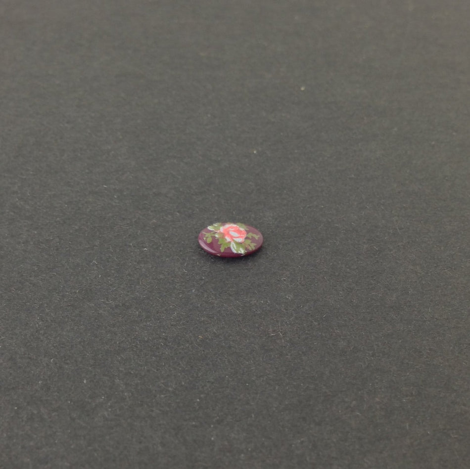 Vintage Pink Rose on Burgundy Glass Flower Cabochons Japan 8x6mm (6) cab423G