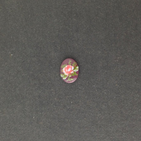 Vintage Pink Rose on Burgundy Glass Flower Cabochons Japan 8x6mm (6) cab423G