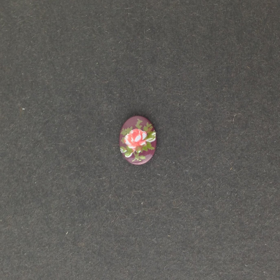 Vintage Pink Rose on Burgundy Glass Flower Cabochons Japan 8x6mm (6) cab423G