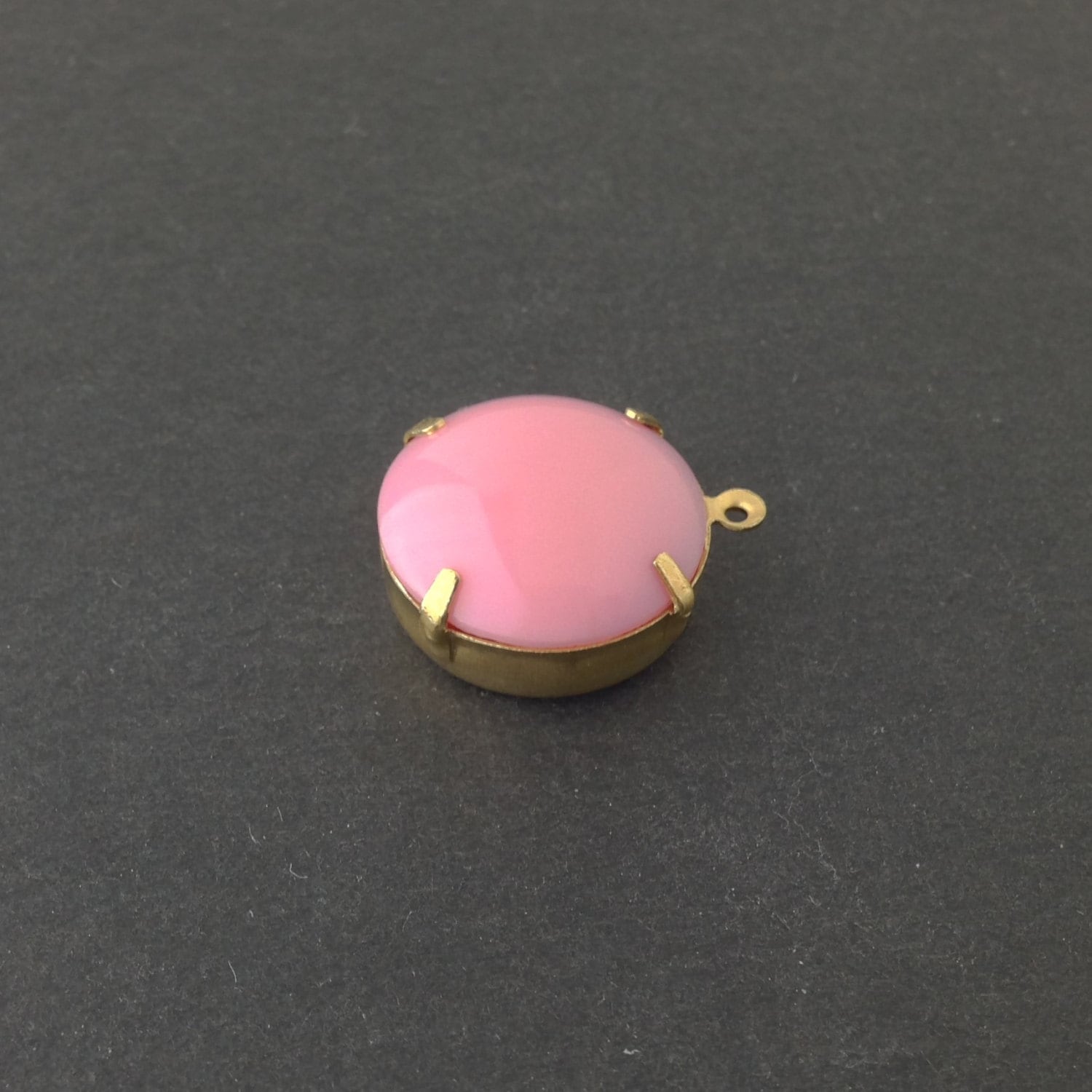 Vintage Opaque Pink Glass Stones 1 Loop Brass Settings 20mm (1) rnd015A