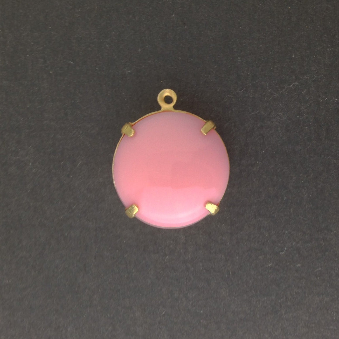 Vintage Opaque Pink Glass Stones 1 Loop Brass Settings 20mm (1) rnd015A