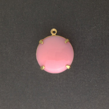 Vintage Opaque Pink Glass Stones 1 Loop Brass Settings 20mm (1) rnd015A