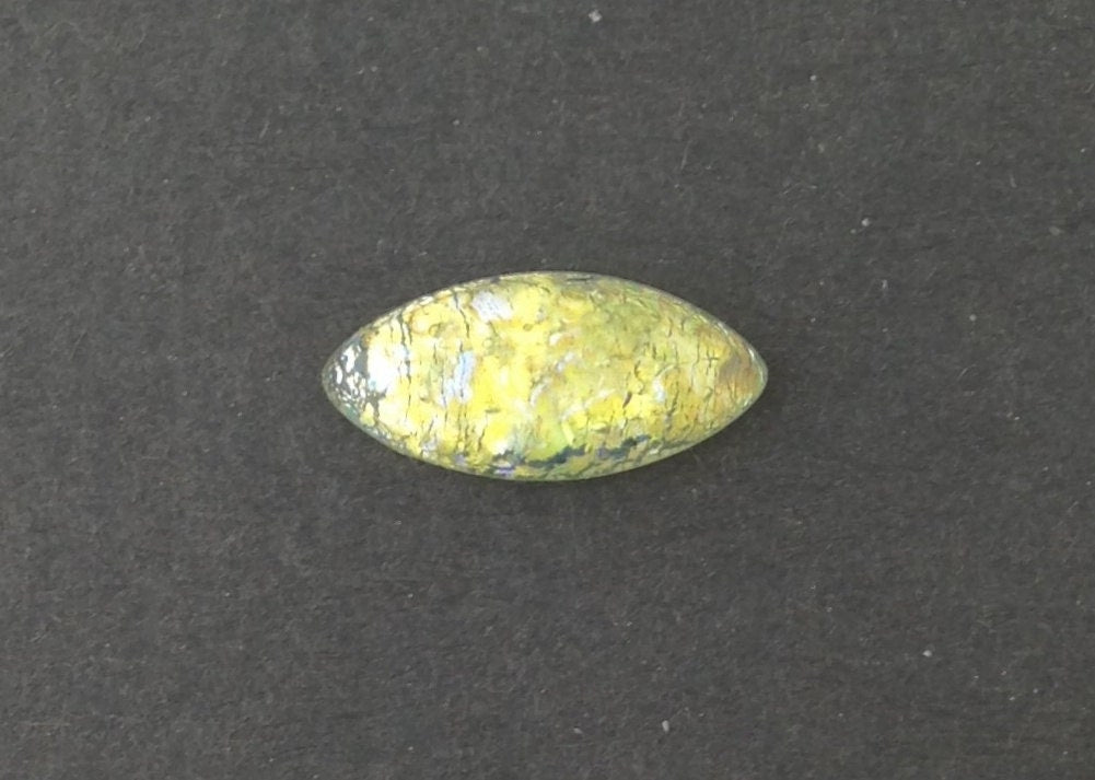 Vintage Green Yellow Foil Flat Back Navette Glass Cabochons 15x7mm (6) cab860B