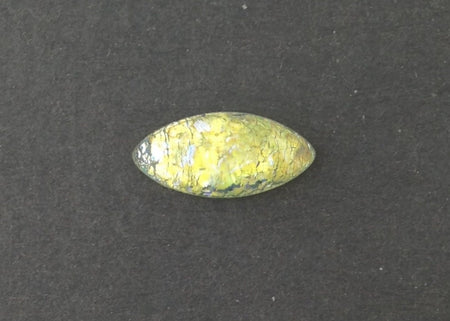 Vintage Green Yellow Foil Flat Back Navette Glass Cabochons 15x7mm (6) cab860B