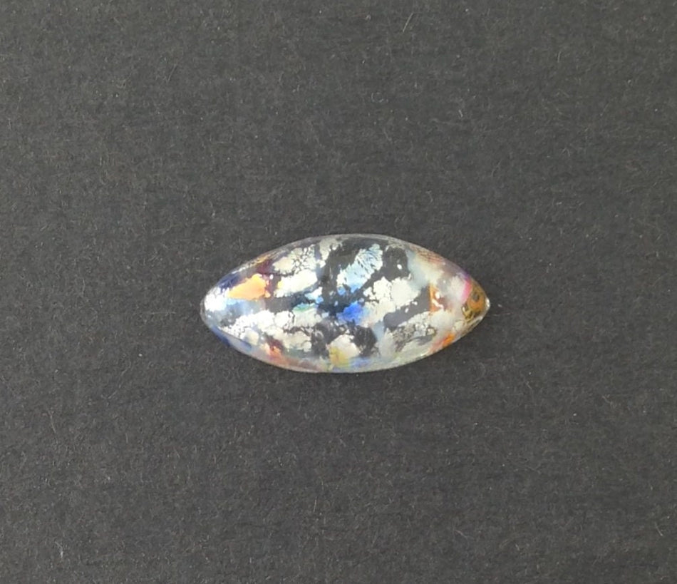 Vintage White Foil Flat Back Navette Glass Cabochons 15x7mm (6) cab860C