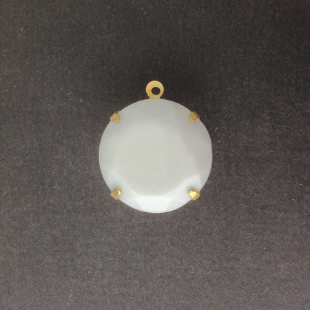 Vintage Opaque White Faceted Glass Stone 1 Loop Brass Setting 20mm (1) rnd016D