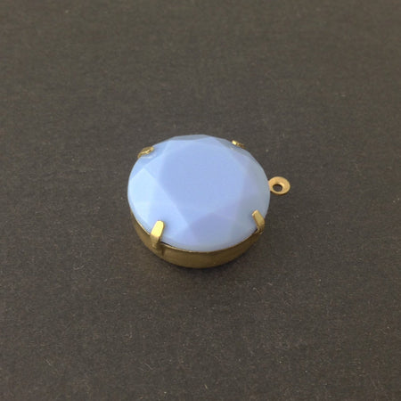 Vintage Opaque Periwinkle Faceted Glass Stone 1 Loop Brass Setting 20mm (1) rnd016F