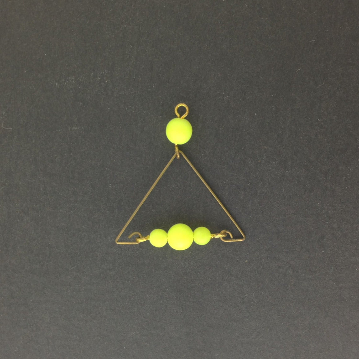 Raw Brass Triangle with Neon Yellow Bead Pendant pnd168A