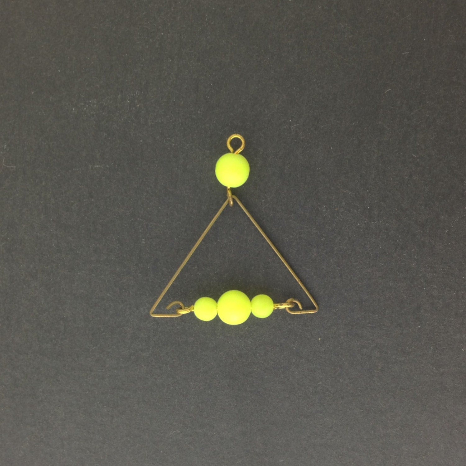 Raw Brass Triangle with Neon Yellow Bead Pendant pnd168A