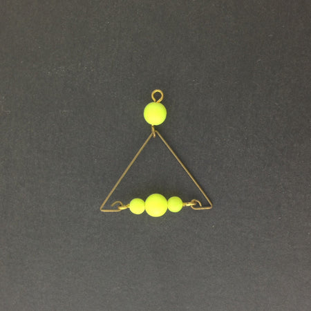 Raw Brass Triangle with Neon Yellow Bead Pendant pnd168A