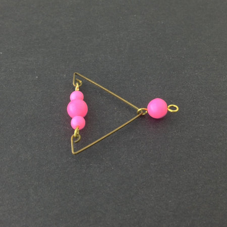 Raw Brass Triangle with Neon Pink Beads Pendant pnd168B