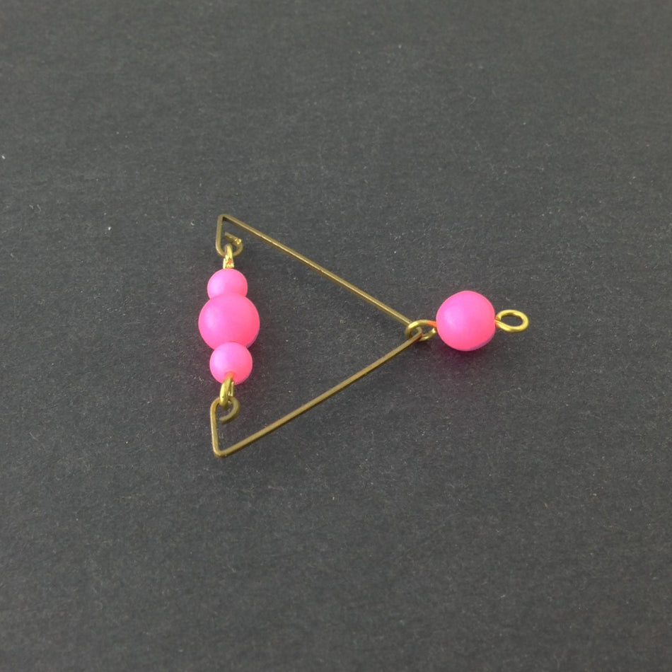 Raw Brass Triangle with Neon Pink Beads Pendant pnd168B