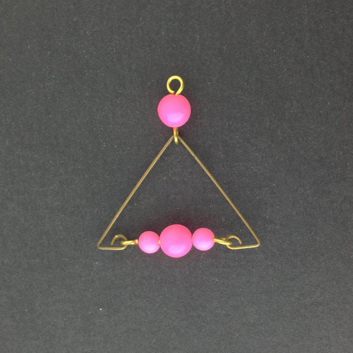 Raw Brass Triangle with Neon Pink Beads Pendant pnd168B