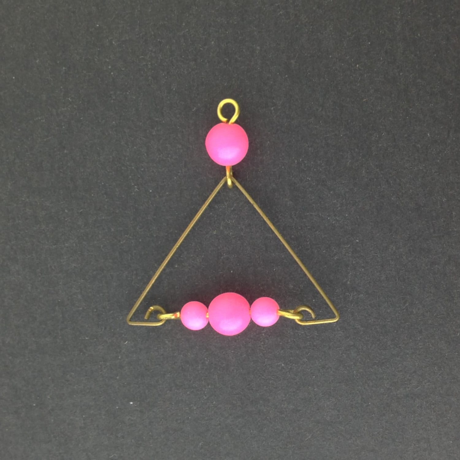 Raw Brass Triangle with Neon Pink Beads Pendant pnd168B