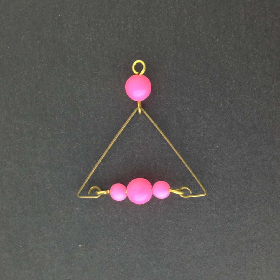Raw Brass Triangle with Neon Pink Beads Pendant pnd168B