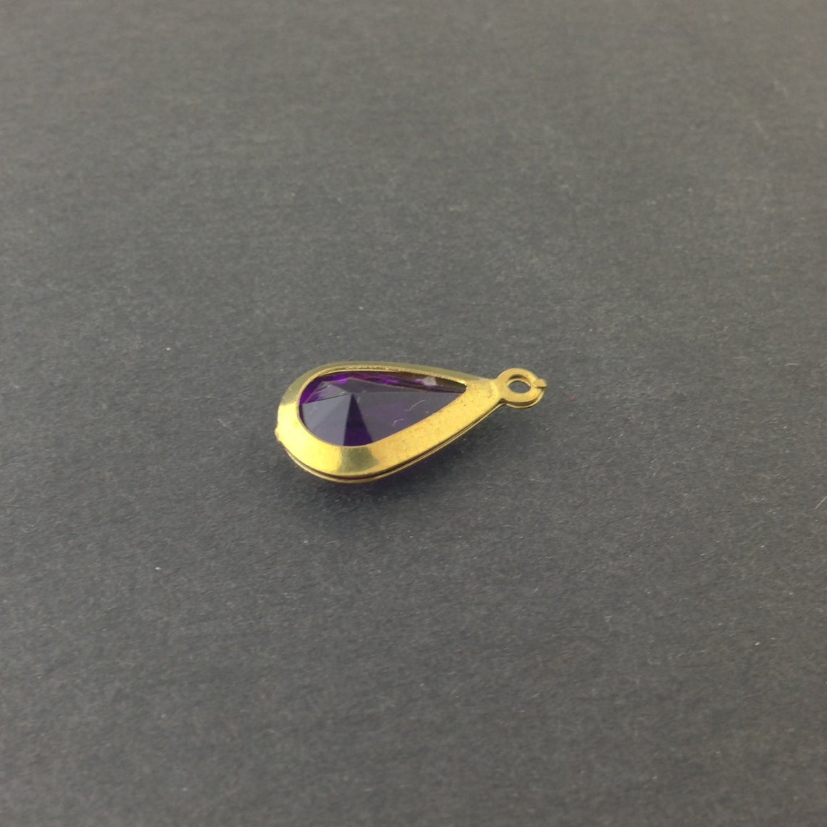 Vintage Acrylic Amethyst Brass Frame Set Teardrop Charms cha004K