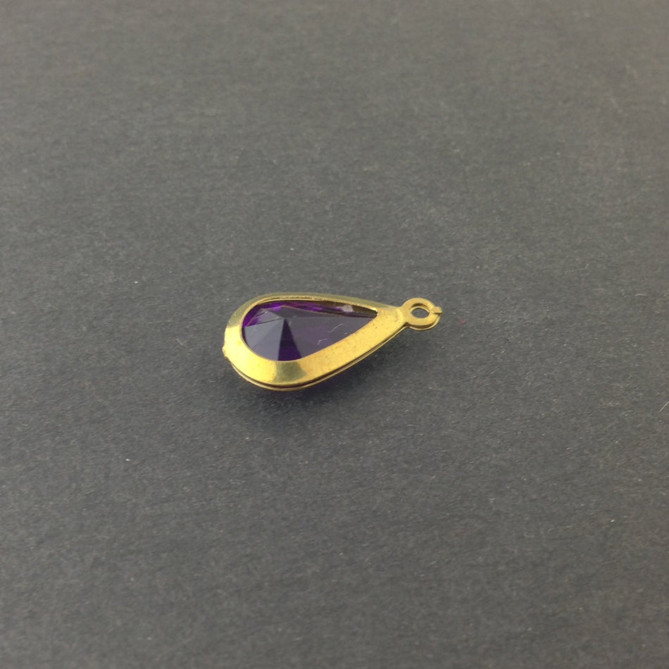 Vintage Acrylic Amethyst Brass Frame Set Teardrop Charms cha004K