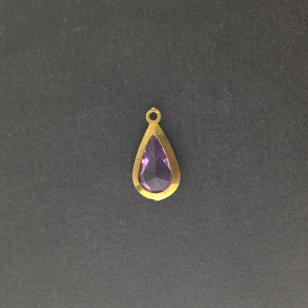 Vintage Acrylic Light Amethyst Brass Frame Set Teardrop Charms cha004J