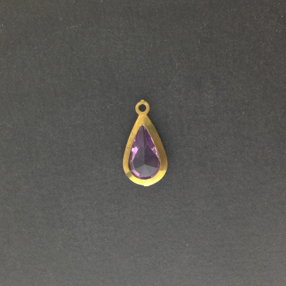 Vintage Acrylic Light Amethyst Brass Frame Set Teardrop Charms cha004J