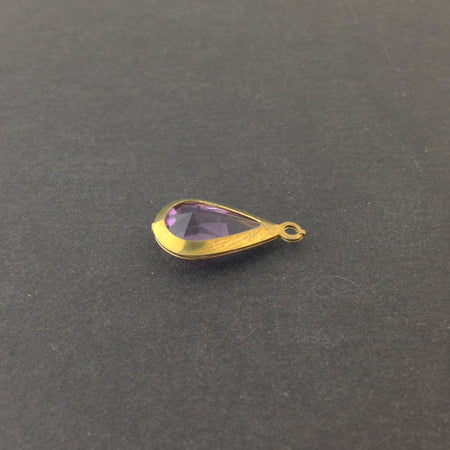 Vintage Acrylic Light Amethyst Brass Frame Set Teardrop Charms cha004J