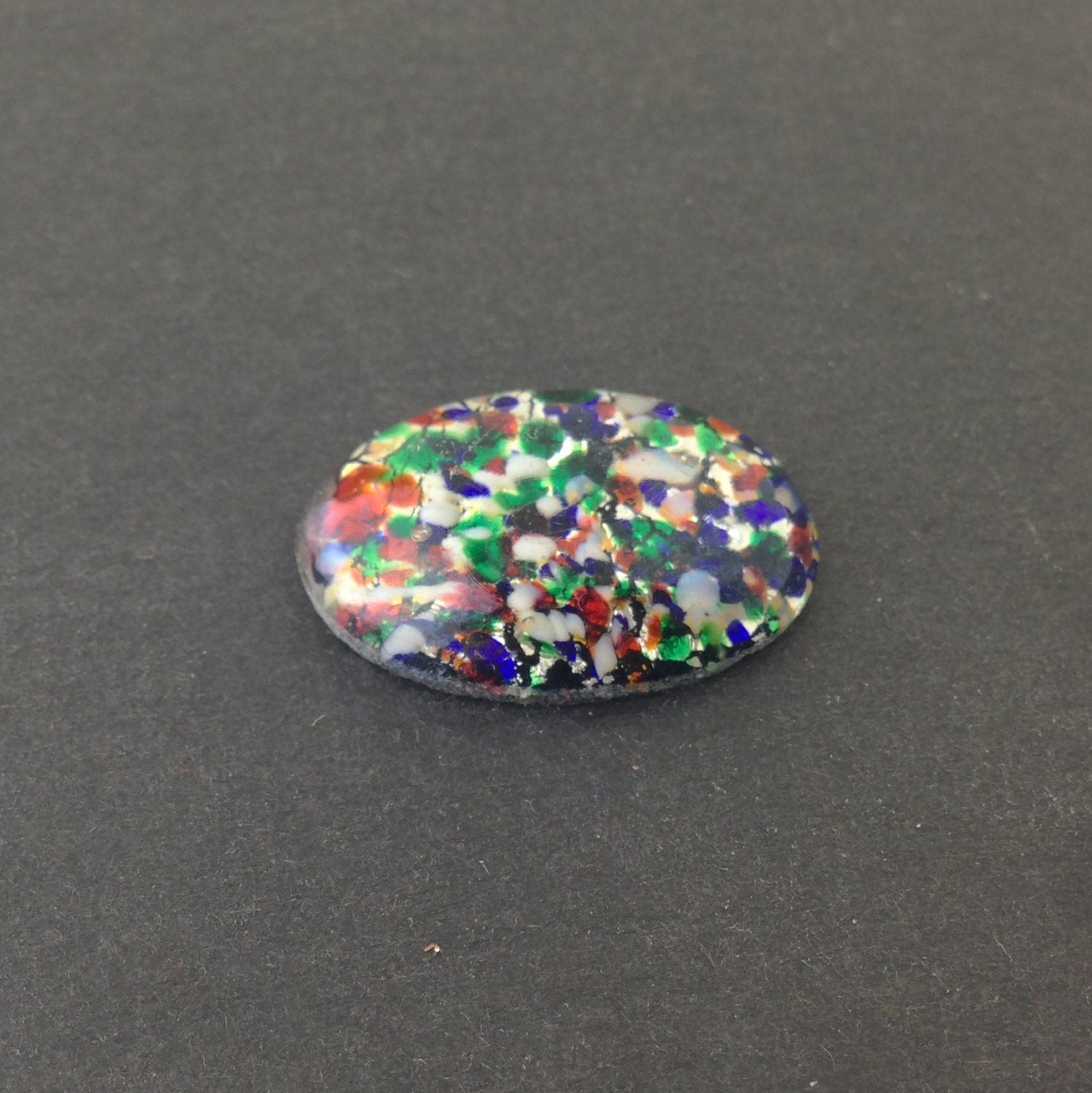 Black Multi-Colored Opal Glass Cabochon 25x18mm (1) cab5006J