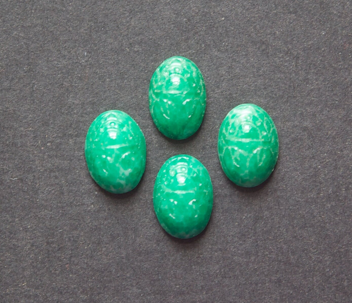 Vintage Mottled Jade Green Scarab Glass Cabochons 14X10mm (6) cab319KK
