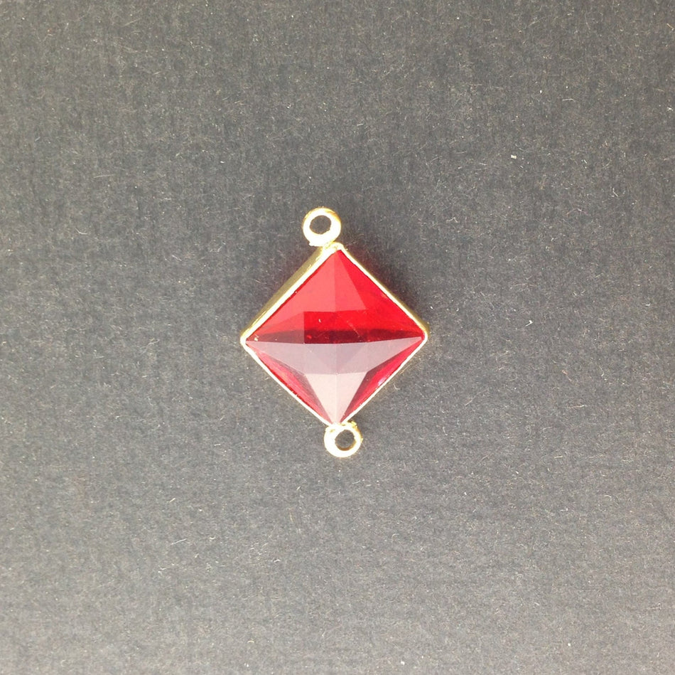2 Loop Vintage Ruby Acrylic Faceted Channel Set Square Drops 14mm (6) chr087G