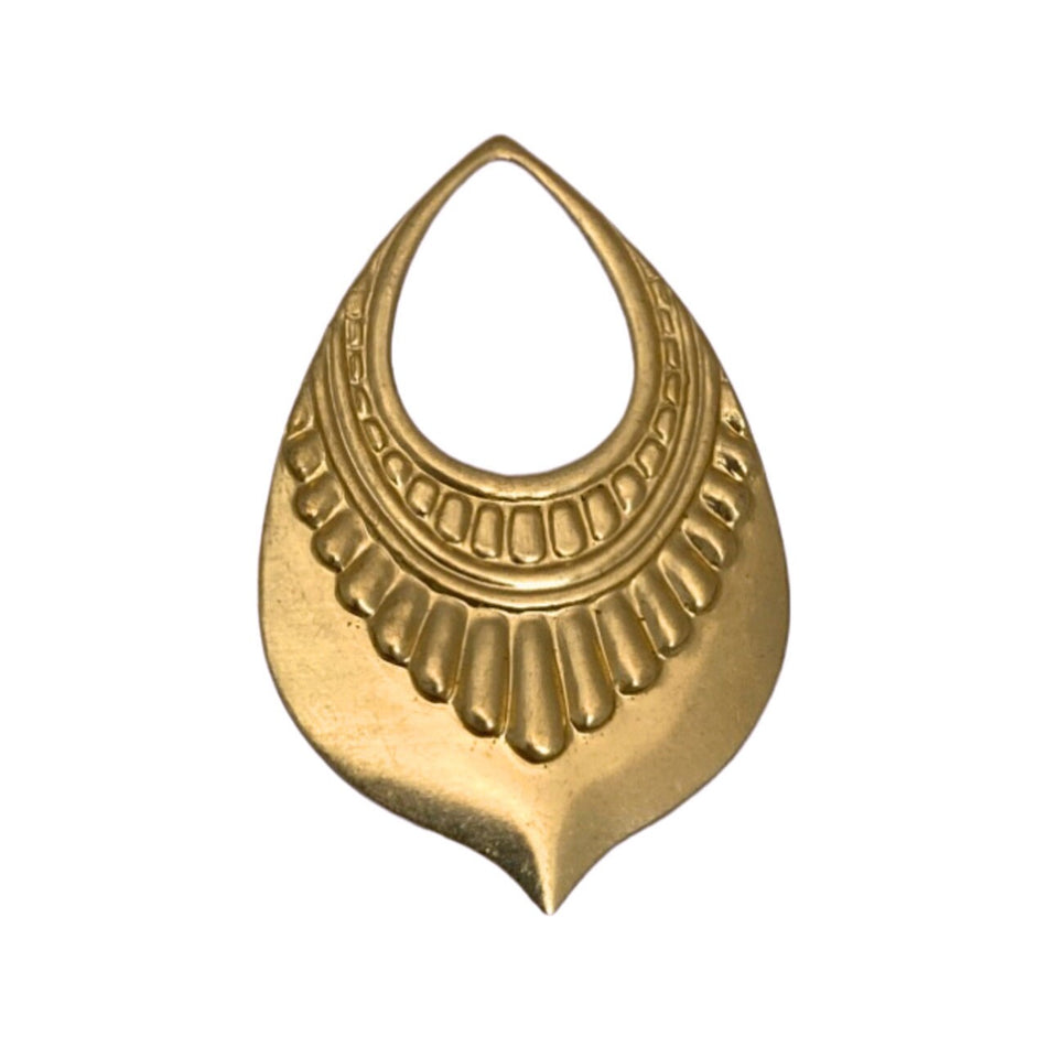 Raw Brass Open Loop Pinched Tip Tribal Hoop Pendant (4) mtl403A