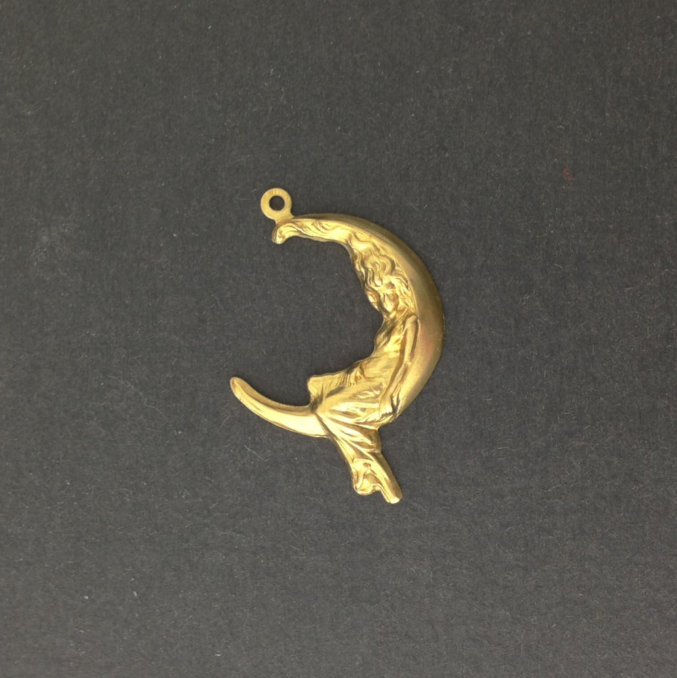 Raw Brass Lady On The Moon Charm Pendant Drop with Loop 20x30mm (6) chr189C