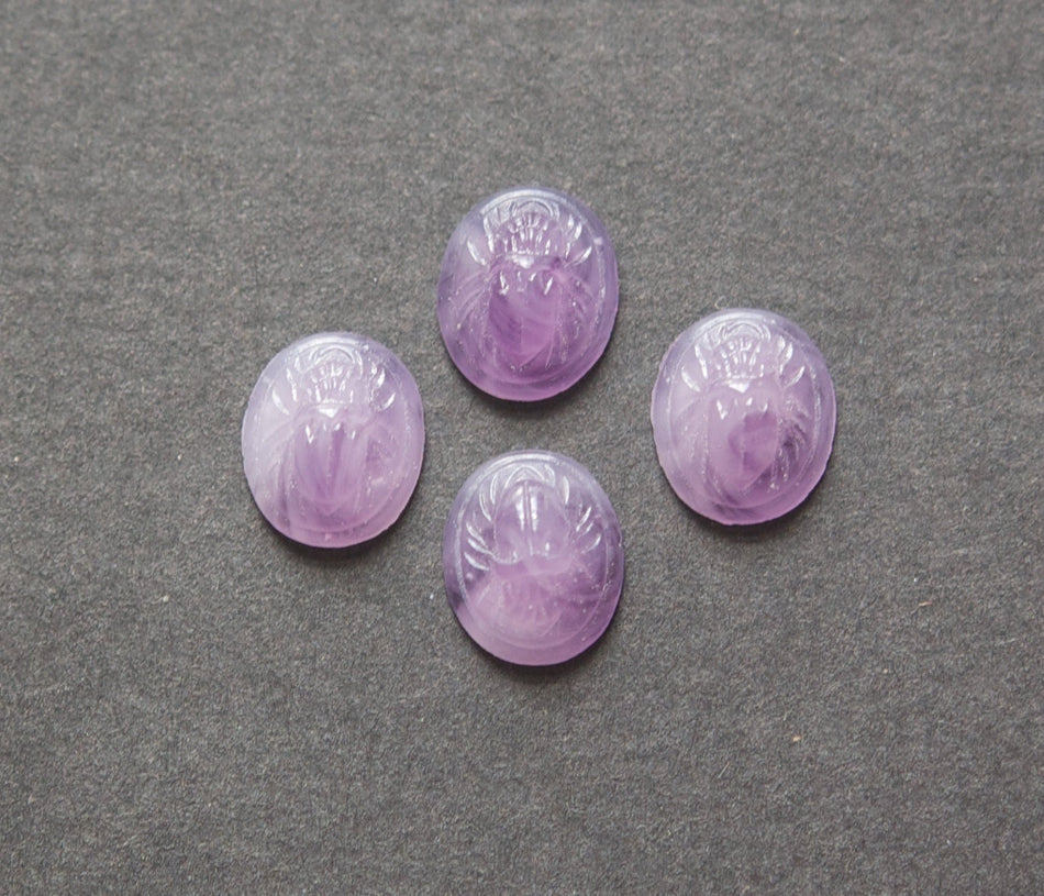 Vintage Amethyst Marbled Scarab Glass Cabochons 12X10mm (6) cab319LL