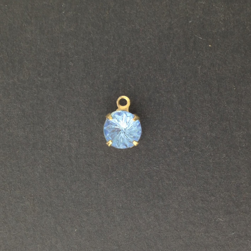 Vintage Etched Swirl Light Sapphire Glass Stone 1 Loop Brass Setting Drops 7mm (6) rnd001CC
