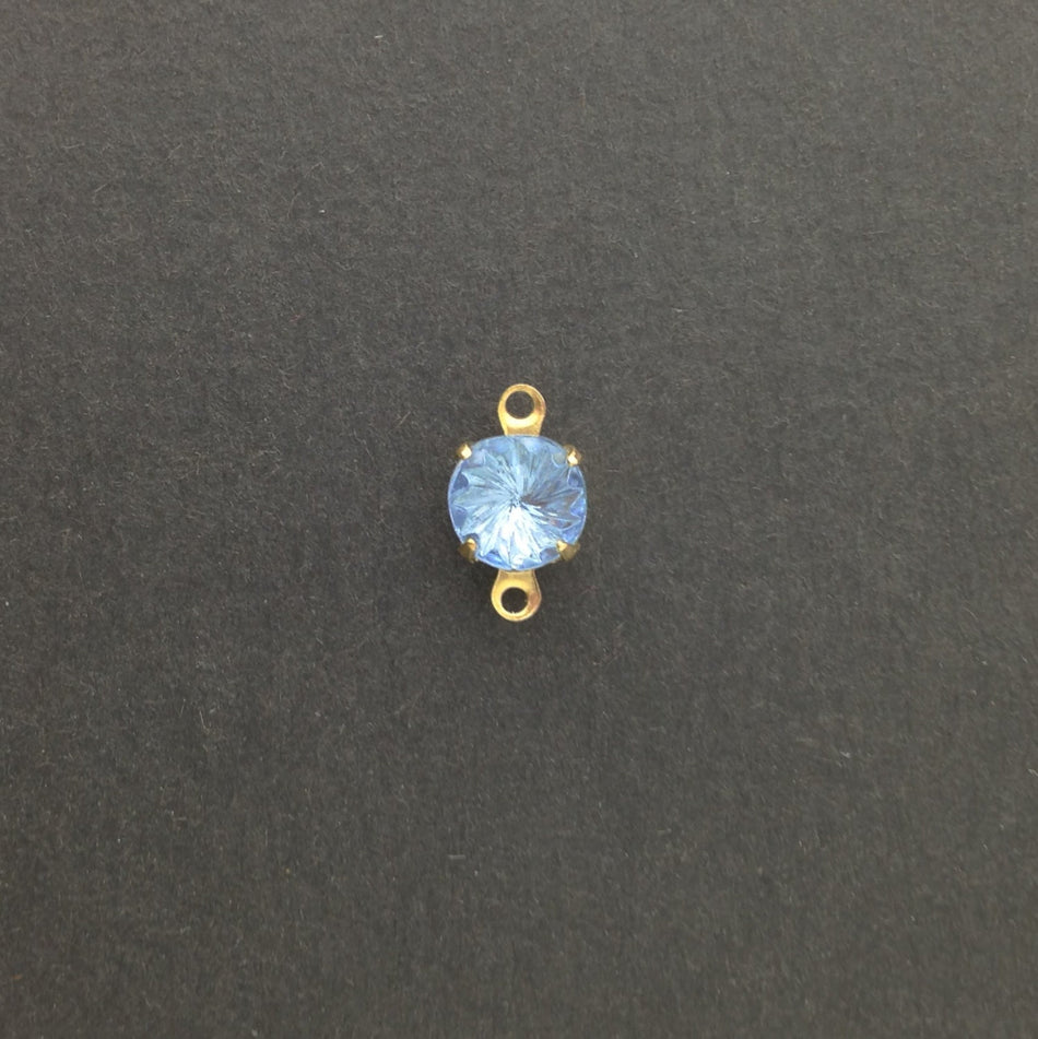 Vintage Etched Swirl Light Sapphire Glass Stone 2 Loop Brass Setting 7mm (6) rnd001CC2