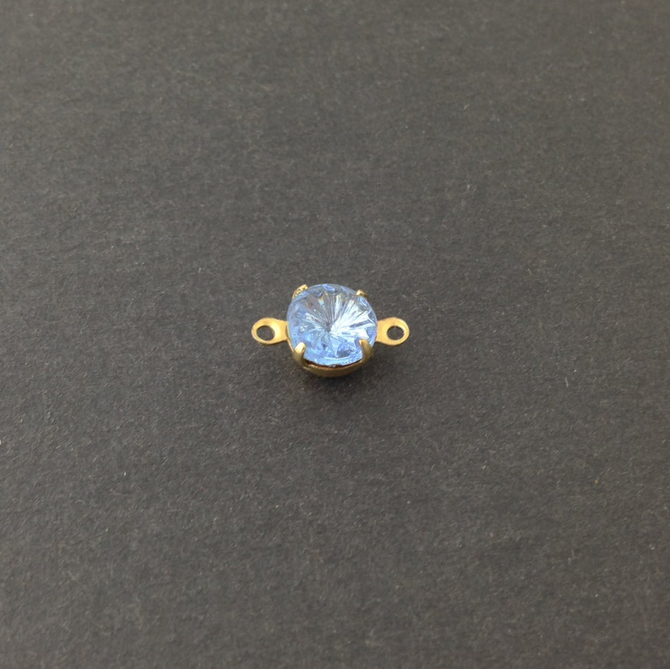 Vintage Etched Swirl Light Sapphire Glass Stone 2 Loop Brass Setting 7mm (6) rnd001CC2