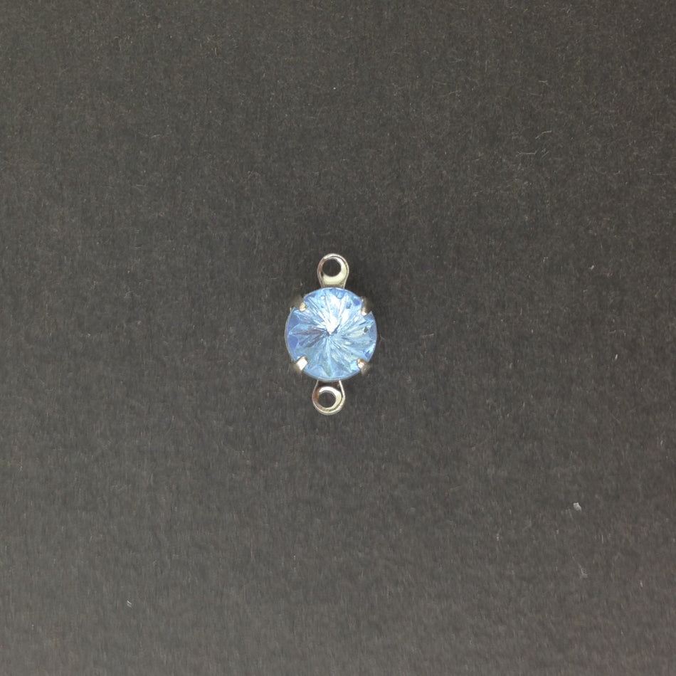Vintage Etched Swirl Light Sapphire Glass Stone 2 Loop Silver Plated Setting 7mm (6) rnd003CC2