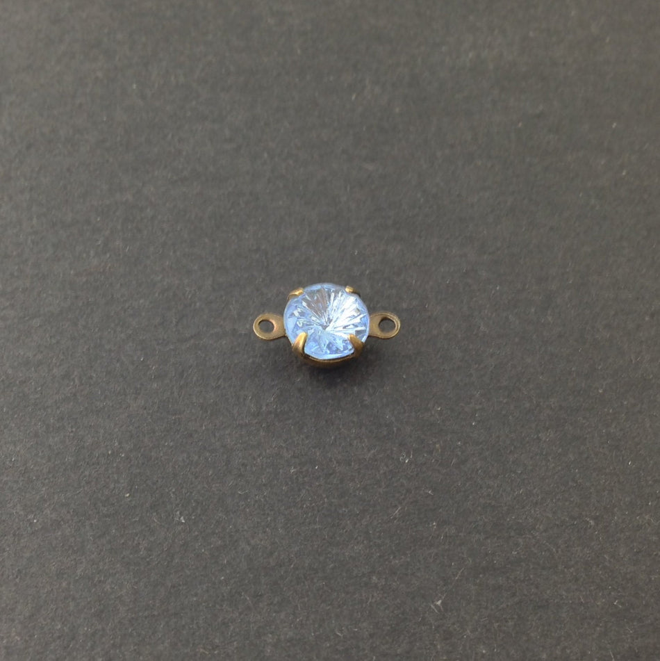 Vintage Etched Swirl Light Sapphire Glass Stone 2 Loop Brass Ox Plated Setting Drops 7mm (6) rnd007CC2