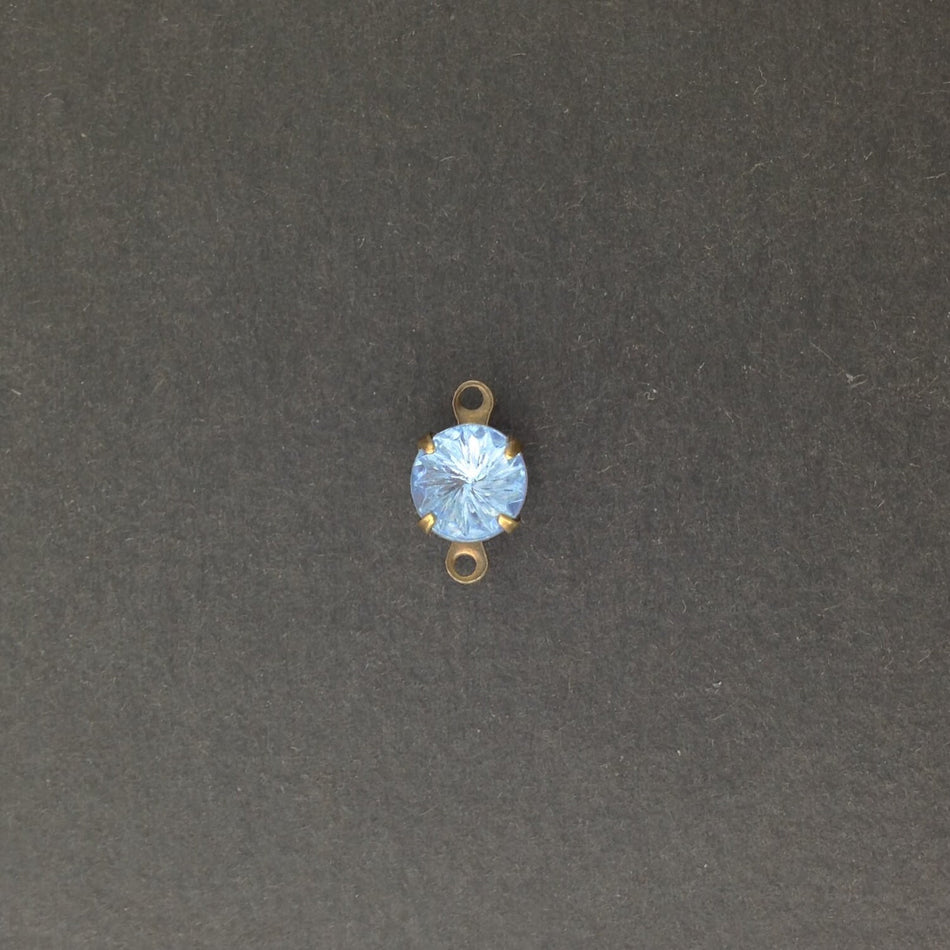 Vintage Etched Swirl Light Sapphire Glass Stone 2 Loop Brass Ox Plated Setting Drops 7mm (6) rnd007CC2