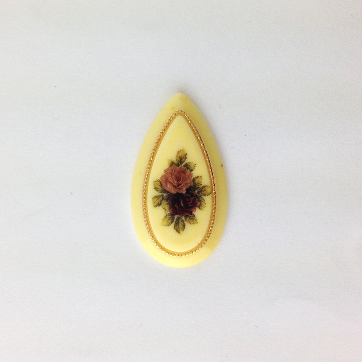 Vintage Ivory Large Pink Red Rose Cabochon Drop 37mm X 20mm (1) cab132C