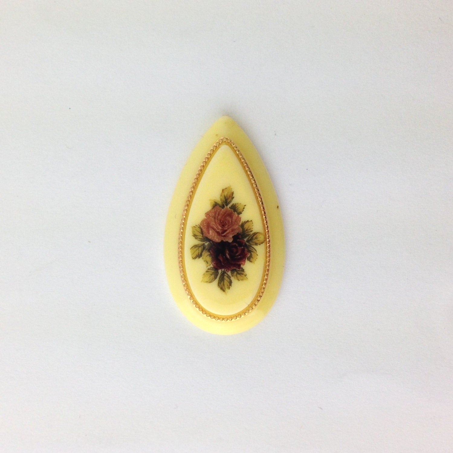 Vintage Ivory Large Pink Red Rose Cabochon Drop 37mm X 20mm (1) cab132C