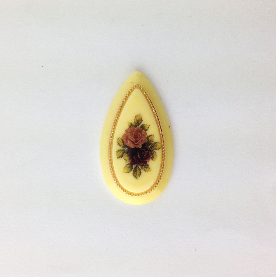 Vintage Ivory Large Pink Red Rose Cabochon Drop 37mm X 20mm (1) cab132C