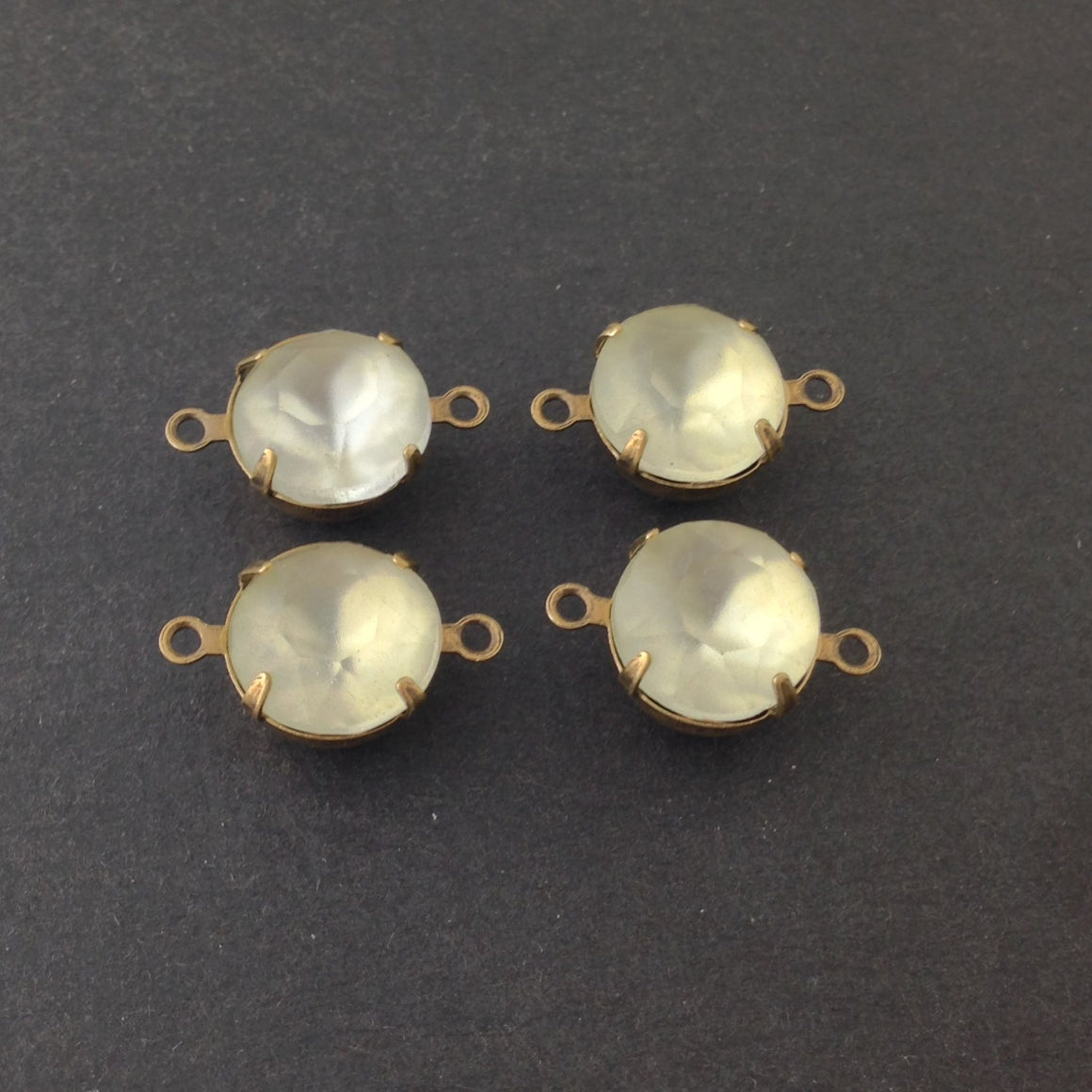 Vintage Faceted Matte Crystal Glass Stones 2 Loop Brass Ox Settings 11mm rnd014E2