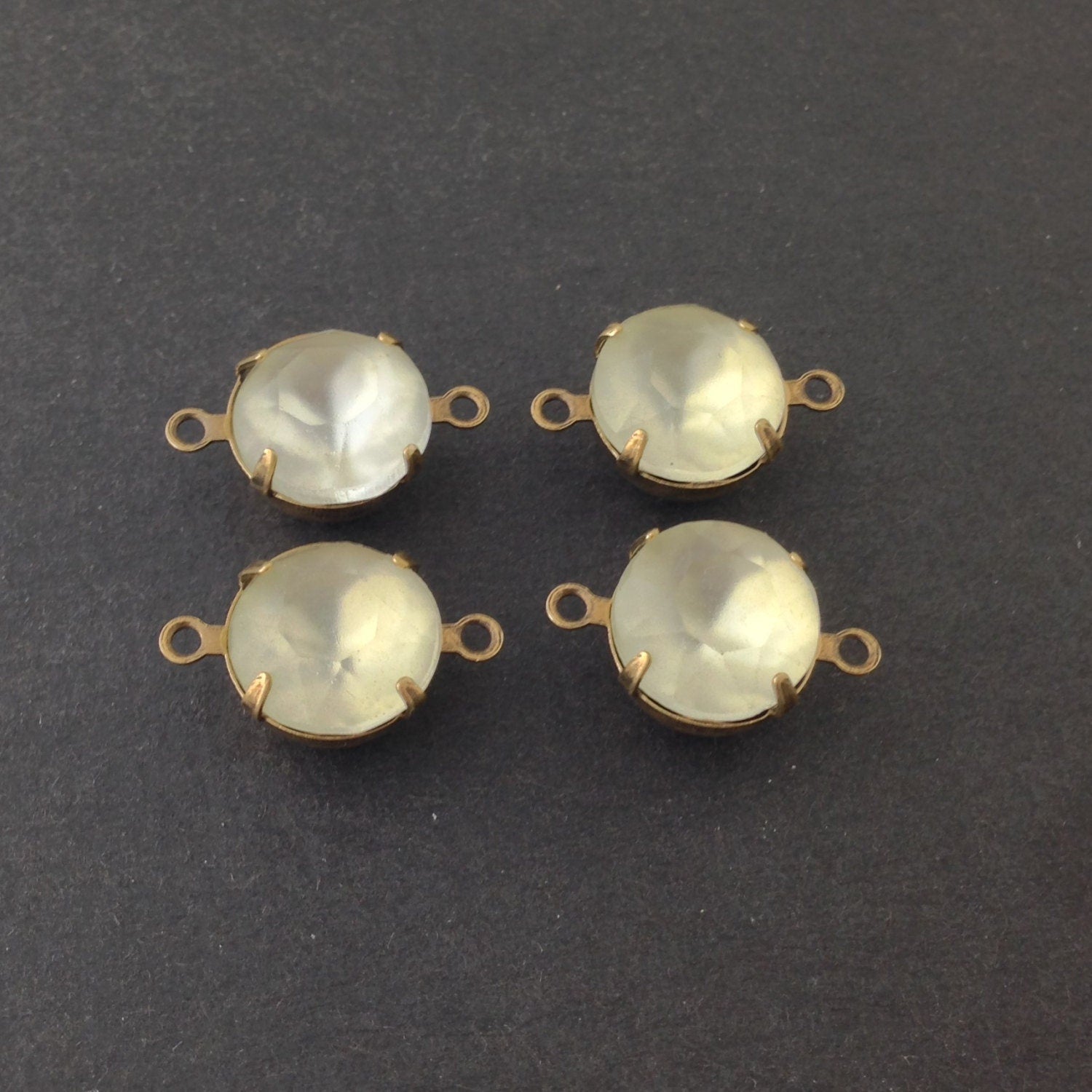 Vintage Faceted Matte Crystal Glass Stones 2 Loop Brass Ox Settings 11mm rnd014E2