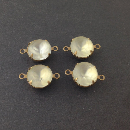 Vintage Faceted Matte Crystal Glass Stones 2 Loop Brass Ox Settings 11mm rnd014E2