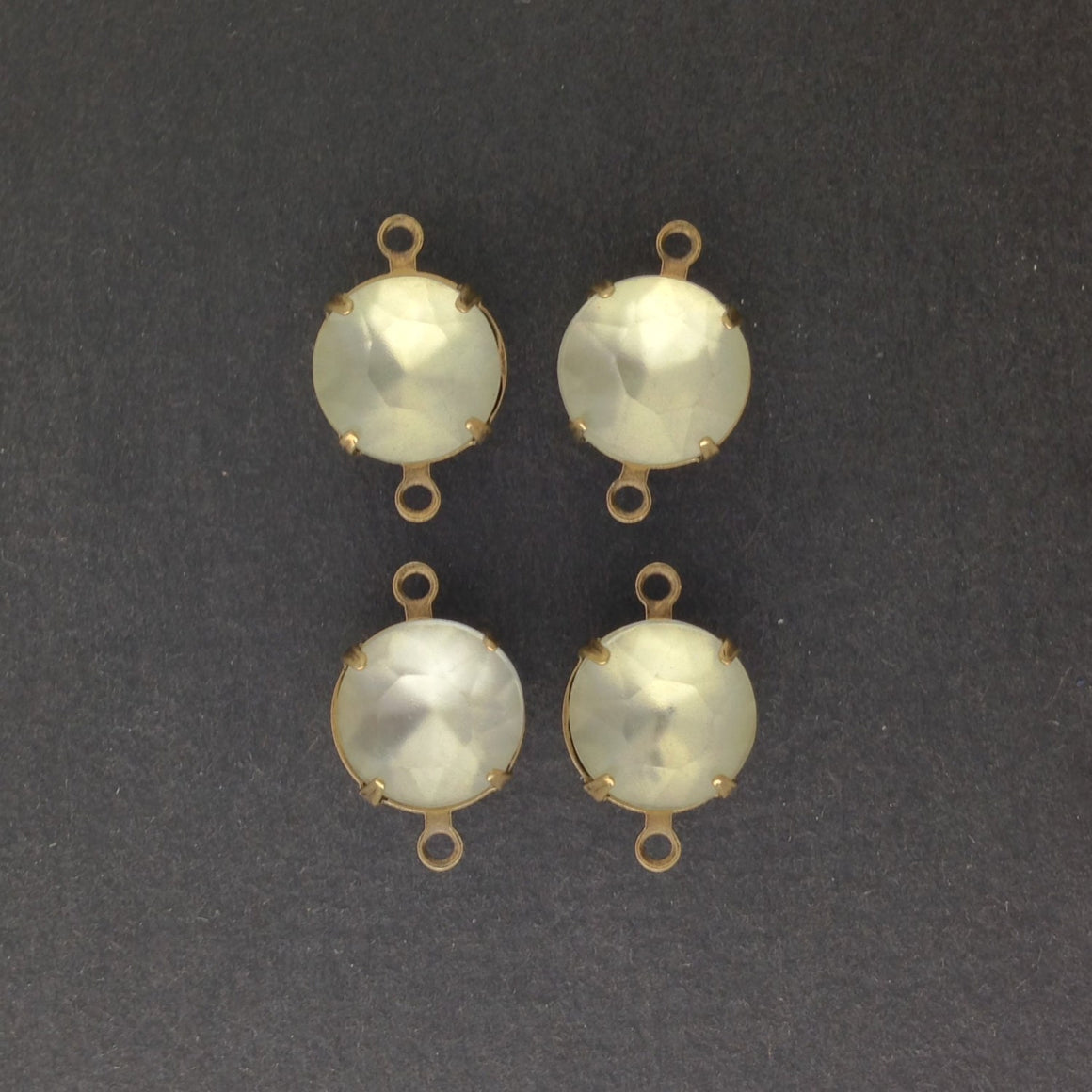 Vintage Faceted Matte Crystal Glass Stones 2 Loop Brass Ox Settings 11mm rnd014E2