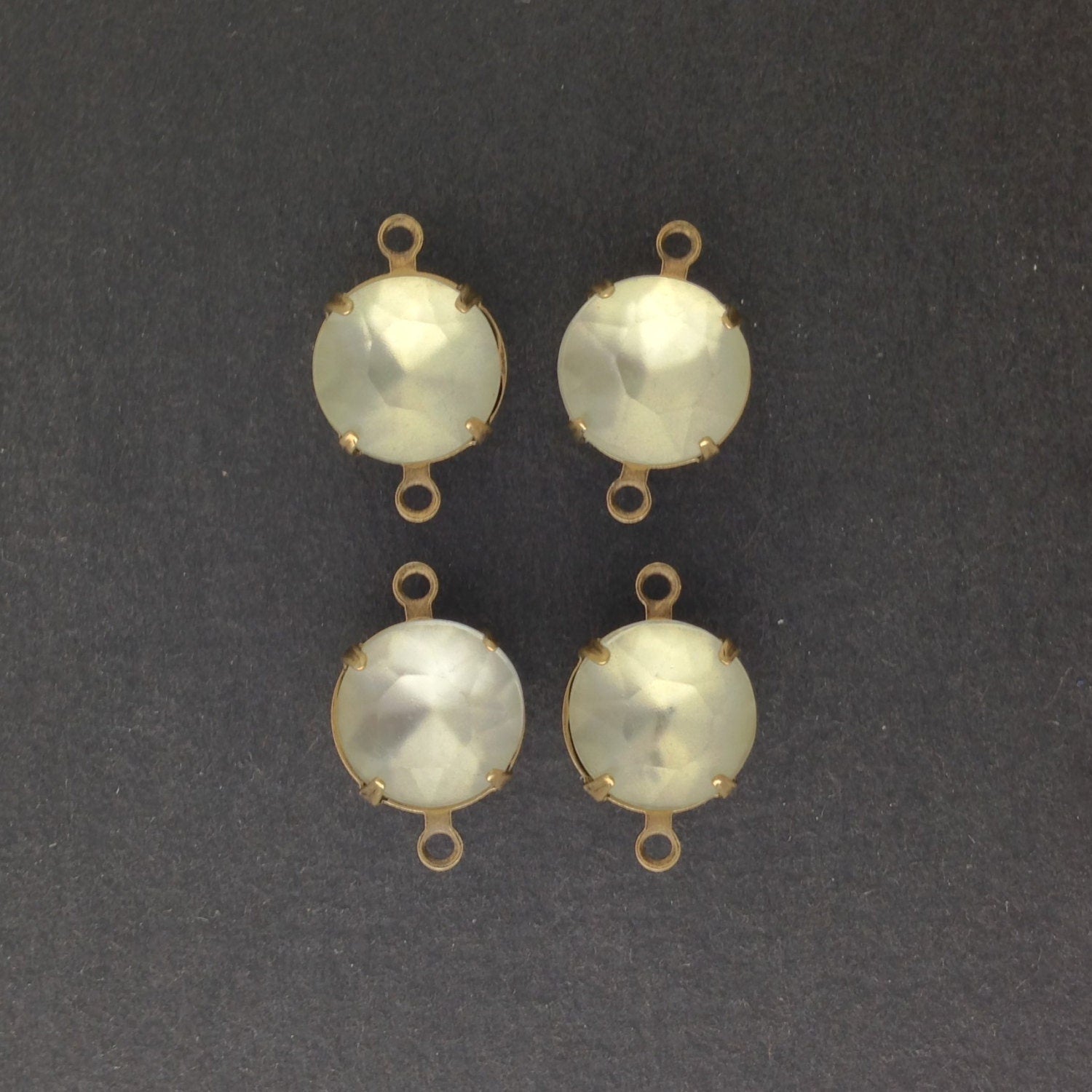 Vintage Faceted Matte Crystal Glass Stones 2 Loop Brass Ox Settings 11mm rnd014E2