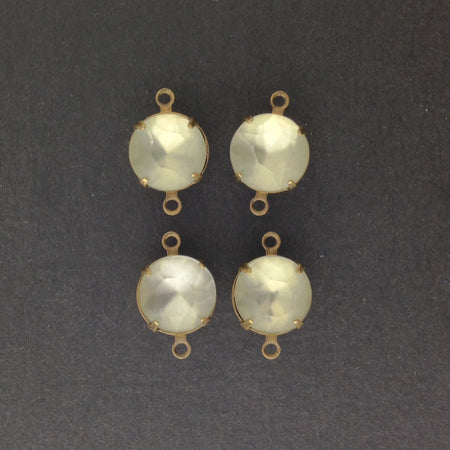 Vintage Faceted Matte Crystal Glass Stones 2 Loop Brass Ox Settings 11mm rnd014E2